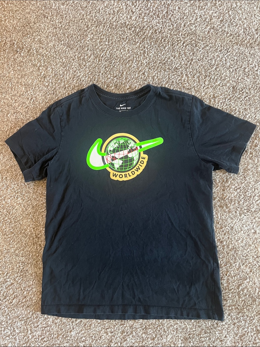 Nike Black Tee with Neon Green Worldwide Logo